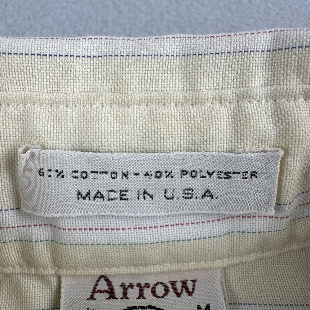 Vintage 70s Arrow Dover Yellow Striped Cotton Blend Shirt Mens 15‎ 1/2 Made USA